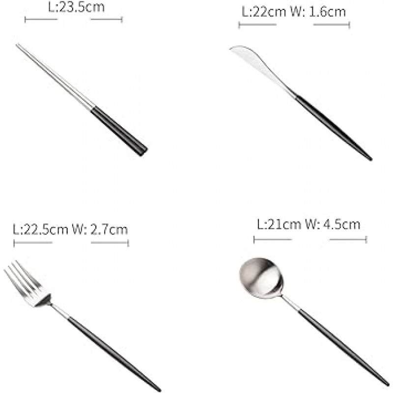 Hive Mind 스칸디나비아 스타일 커트러리 세트, 숟가락, 포크, 나이프, 젓가락, 4개 세트(블랙 실버)