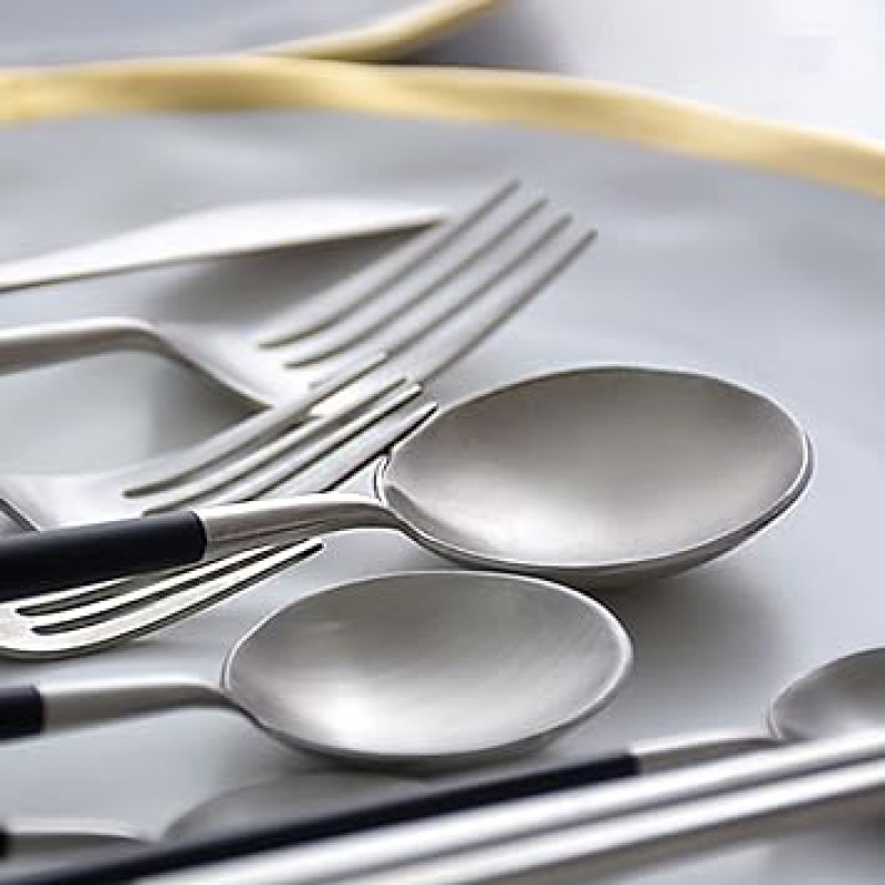 Hive Mind 스칸디나비아 스타일 커트러리 세트, 숟가락, 포크, 나이프, 젓가락, 4개 세트(블랙 실버)