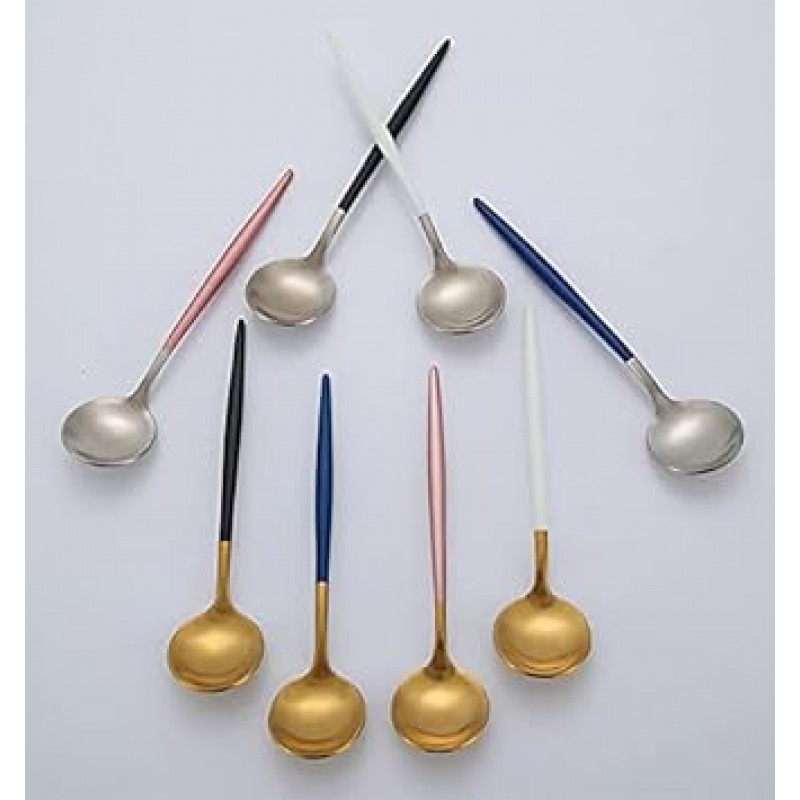 Cesa Beams 플랫웨어 세트, 스푼, 디저트 스푼, 티스푼, ​​커피 스푼, 미니 스푼, 4개 세트, 패셔너블, 큐트, 무광 마감, 20가지 색상(매트 골드, 4 티스푼) (/-Small S4/)