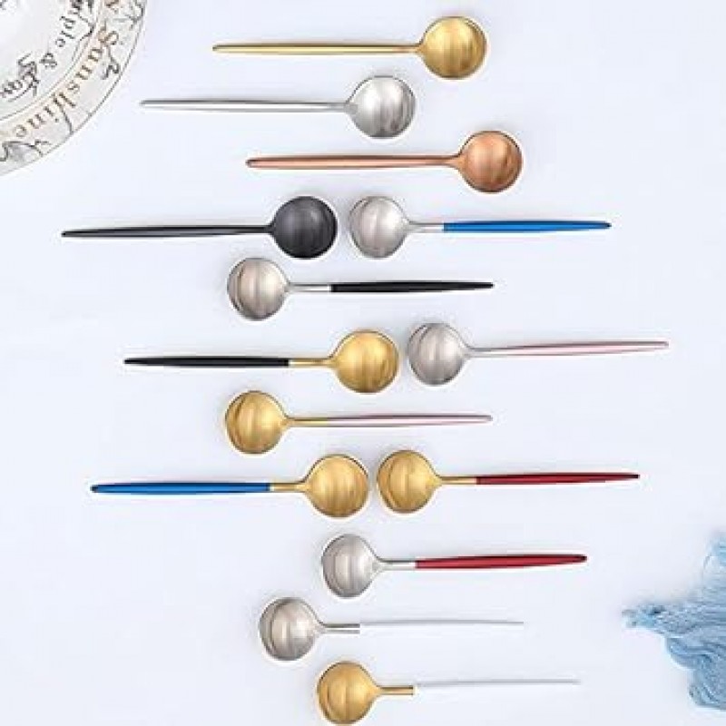 Cesa Beams 플랫웨어 세트, 스푼, 디저트 스푼, 티스푼, ​​커피 스푼, 미니 스푼, 4개 세트, 패셔너블, 큐트, 무광 마감, 20가지 색상(매트 골드, 4 티스푼) (/-Small S4/)