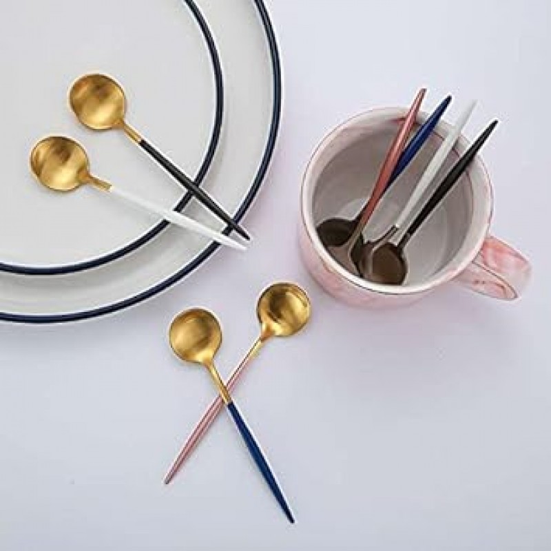 Cesa Beams 플랫웨어 세트, 스푼, 디저트 스푼, 티스푼, ​​커피 스푼, 미니 스푼, 4개 세트, 패셔너블, 큐트, 무광 마감, 20가지 색상(매트 골드, 4 티스푼) (/-Small S4/)