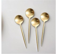 Cesa Beams 플랫웨어 세트, 스푼, 디저트 스푼, 티스푼, ​​커피 스푼, 미니 스푼, 4개 세트, 패셔너블, 큐트, 무광 마감, 20가지 색상(매트 골드, 4 티스푼) (/-Small S4/)