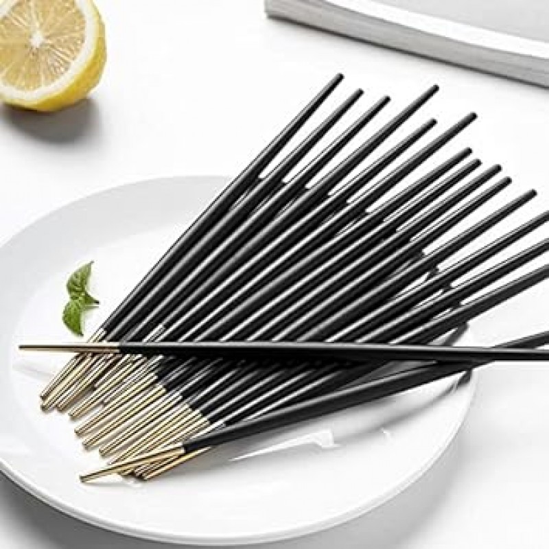 안두수저세트, 금색, 스타일리시, 젓가락세트, 젓가락, 식기, 둥근젓가락, 5쌍세트, 스테인리스, 디너커트러리세트, 디너스푼, 나이프, 포크, 스테이크나이프, 테이블나이프, 디저트, 스푼, 파스타포크, 디너 세트, 커트웰, 디너나이프, 스테이크포크, 서양식식기세트, 레스토랑용, 가정용, 식기세척기금고, 주방용품, 크리스마스, 결혼선물, 18-8 스테인리스, 선물용(젓가락 5쌍) (블랙골드, 세트) 젓가락 5개 중)
