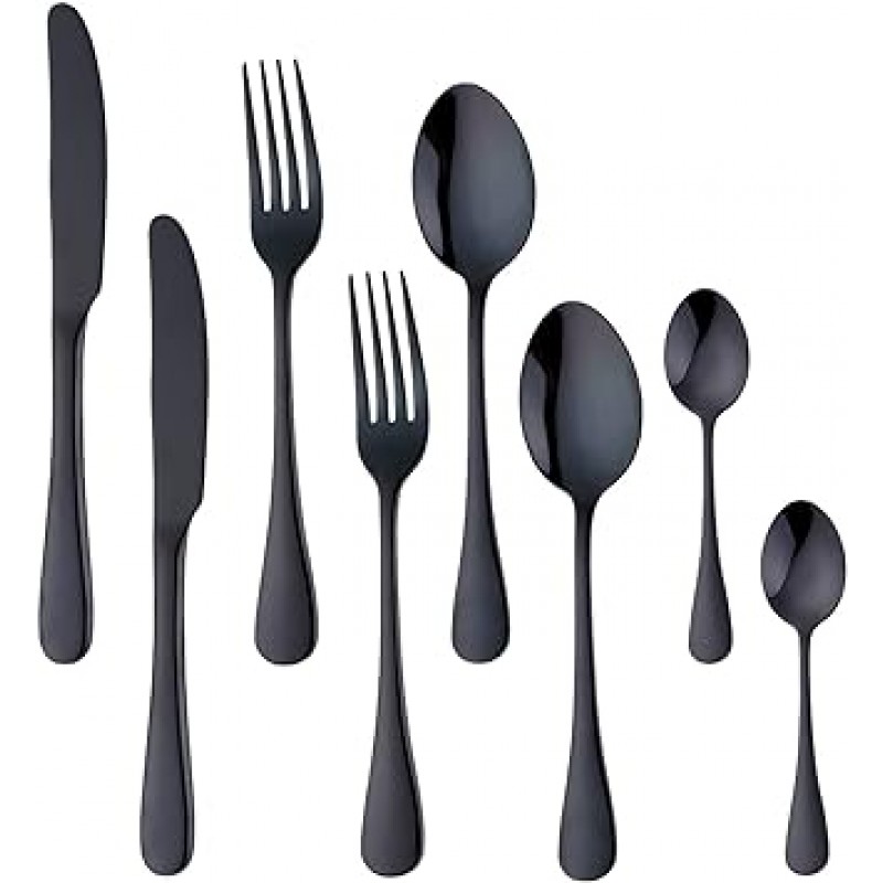 바이어스타 커트러리 세트 8개 2인용 스푼 포크 나이프 세트 18-8 스테인리스 디너 커트러리 세트 스타일리쉬 서양식 식기 손님용 식기세척기 사용가능 4가지 색상 블랙