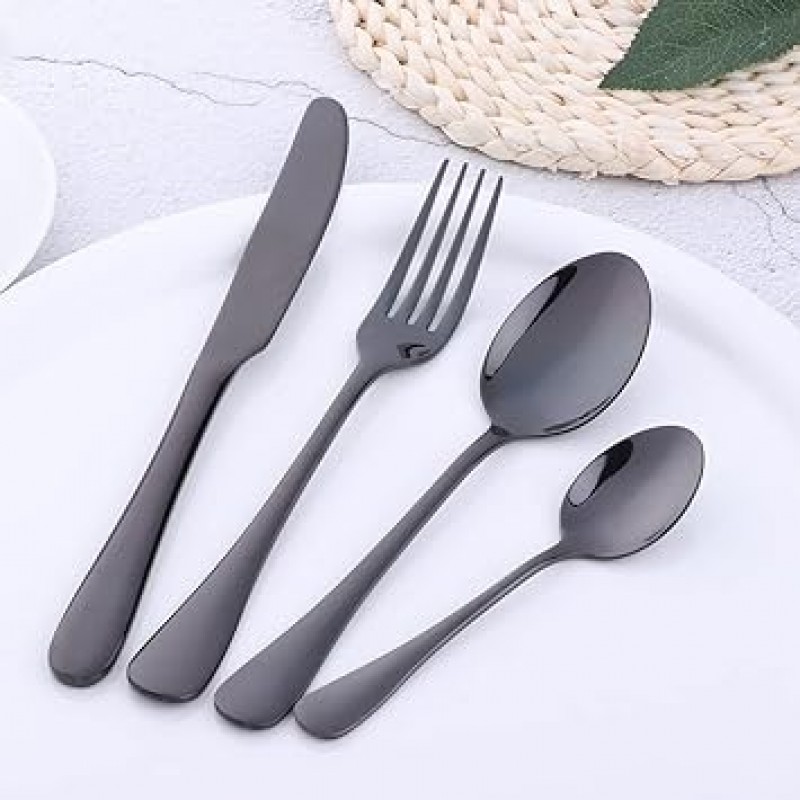 바이어스타 커트러리 세트 8개 2인용 스푼 포크 나이프 세트 18-8 스테인리스 디너 커트러리 세트 스타일리쉬 서양식 식기 손님용 식기세척기 사용가능 4가지 색상 블랙