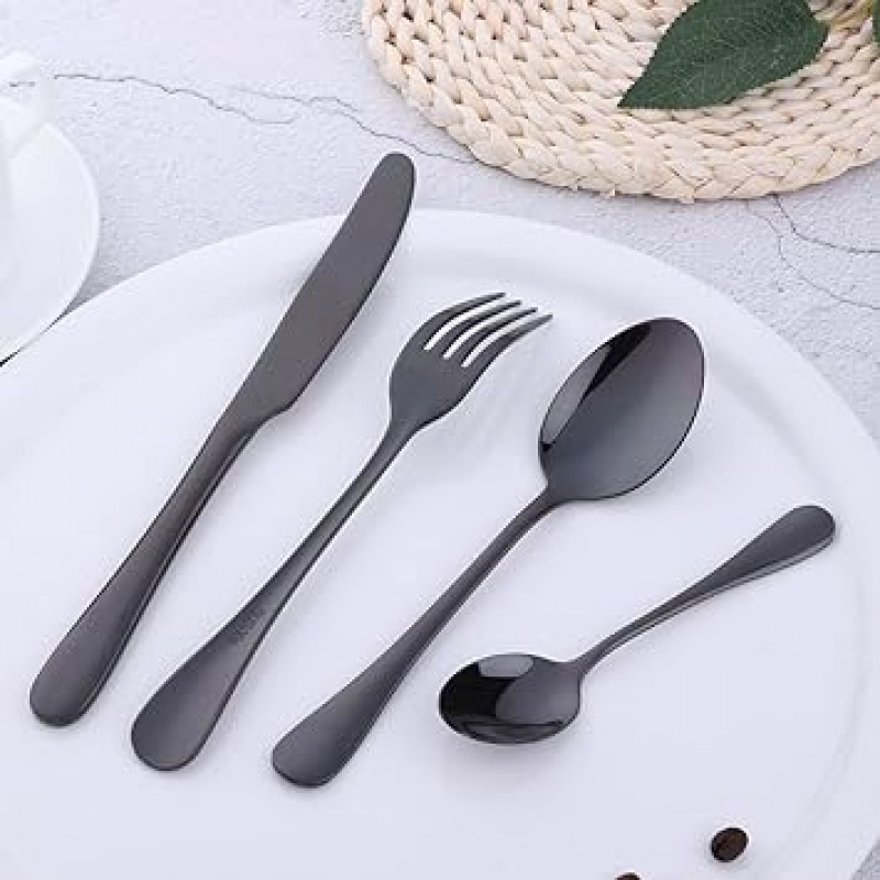 바이어스타 커트러리 세트 8개 2인용 스푼 포크 나이프 세트 18-8 스테인리스 디너 커트러리 세트 스타일리쉬 서양식 식기 손님용 식기세척기 사용가능 4가지 색상 블랙