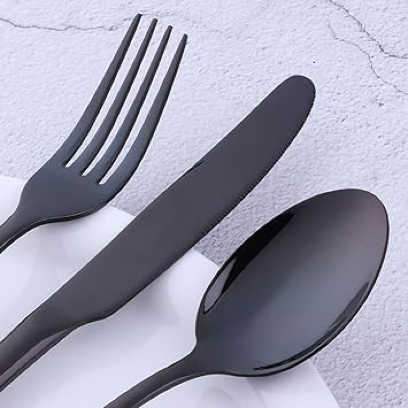 바이어스타 커트러리 세트 8개 2인용 스푼 포크 나이프 세트 18-8 스테인리스 디너 커트러리 세트 스타일리쉬 서양식 식기 손님용 식기세척기 사용가능 4가지 색상 블랙