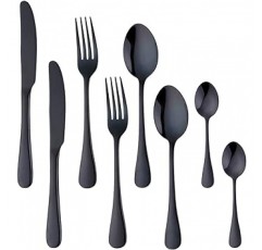 바이어스타 커트러리 세트 8개 2인용 스푼 포크 나이프 세트 18-8 스테인리스 디너 커트러리 세트 스타일리쉬 서양식 식기 손님용 식기세척기 사용가능 4가지 색상 블랙