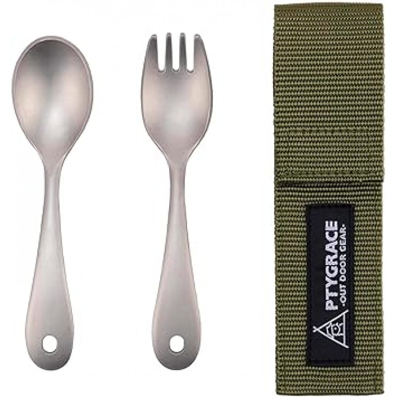 Katsuriki Shoji PTYGRACE 야외용 티타늄 스푼 포크 세트, Le-Reel, 보관 케이스, 일본산