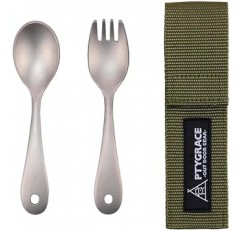 Katsuriki Shoji PTYGRACE 야외용 티타늄 스푼 포크 세트, Le-Reel, 보관 케이스, 일본산