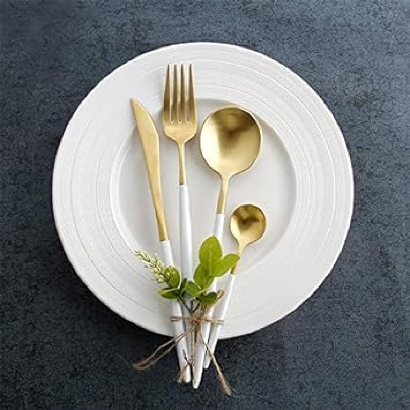 밍키 커트러리 세트, 골드, 스타일리시, 식기, 스테인리스 스틸, 디너 커트러리 세트, 나이프, 스푼 포크 세트, 스테이크 나이프, 테이블 나이프, 디저트 스푼, 파스타 포크, 디너 세트, 잘게 썬 디너 나이프, 포크 스푼, 스테이크 포크, 서양식 식기 세트, 레스토랑용, 가정, 식기세척기 안전, 주방 용품, 크리스마스, 결혼 선물, 광택, 선물, 저녁 스푼, 나이프, 포크 + 티스푼, ​​기본 조각 4개