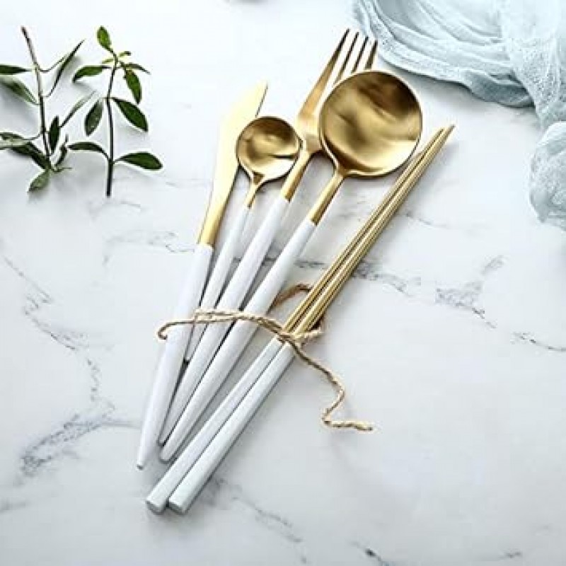 밍키 커트러리 세트, 골드, 스타일리시, 식기, 스테인리스 스틸, 디너 커트러리 세트, 나이프, 스푼 포크 세트, 스테이크 나이프, 테이블 나이프, 디저트 스푼, 파스타 포크, 디너 세트, 잘게 썬 디너 나이프, 포크 스푼, 스테이크 포크, 서양식 식기 세트, 레스토랑용, 가정, 식기세척기 안전, 주방 용품, 크리스마스, 결혼 선물, 광택, 선물, 저녁 스푼, 나이프, 포크 + 티스푼, ​​기본 조각 4개