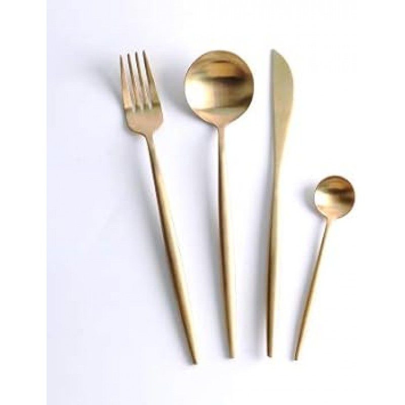 밍키 커트러리 세트, 골드, 스타일리시, 식기, 스테인리스 스틸, 디너 커트러리 세트, 나이프, 스푼 포크 세트, 스테이크 나이프, 테이블 나이프, 디저트 스푼, 파스타 포크, 디너 세트, 잘게 썬 디너 나이프, 포크 스푼, 스테이크 포크, 서양식 식기 세트, 레스토랑용, 가정, 식기세척기 안전, 주방 용품, 크리스마스, 결혼 선물, 광택, 선물, 저녁 스푼, 나이프, 포크 + 티스푼, ​​기본 조각 4개