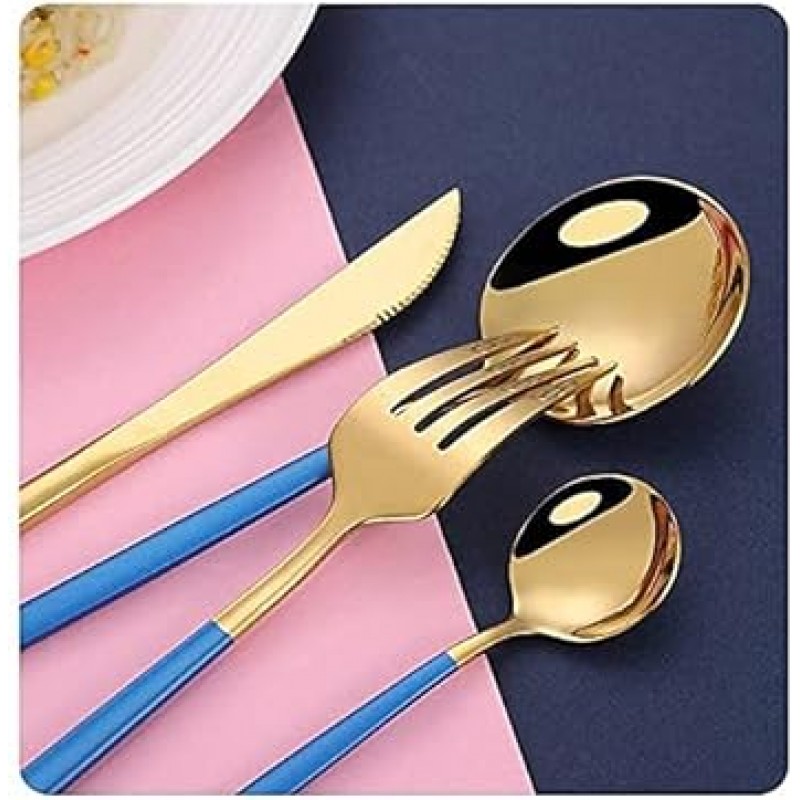 Piazo 커트러리 세트, 선택할 수 있는 6가지 색상, 나이프, 포크, 스푼, 귀여운, 선물, 파란색, 2개 세트