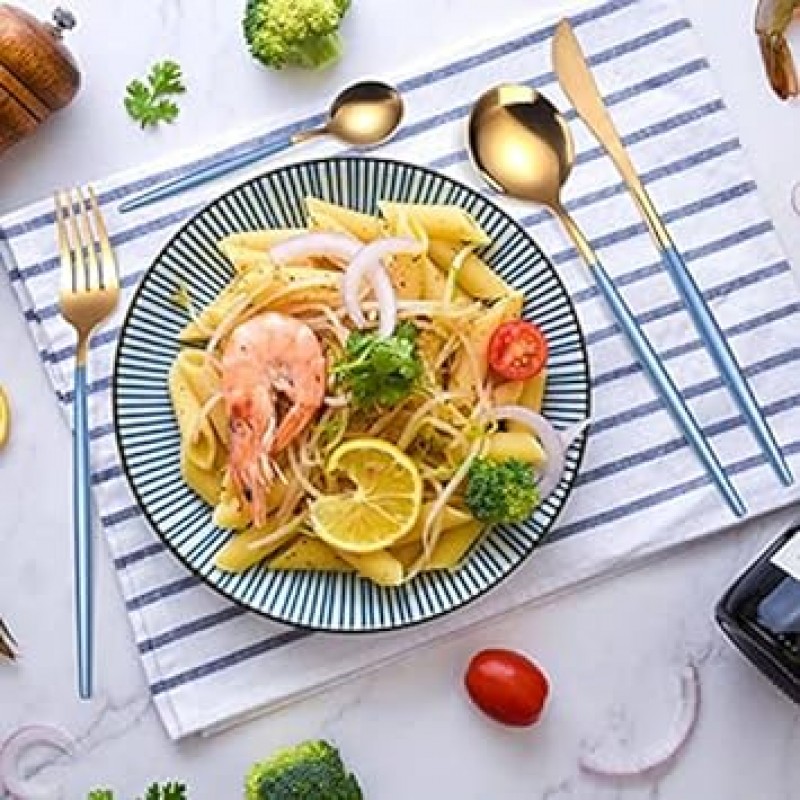 Piazo 커트러리 세트, 선택할 수 있는 6가지 색상, 나이프, 포크, 스푼, 귀여운, 선물, 파란색, 2개 세트