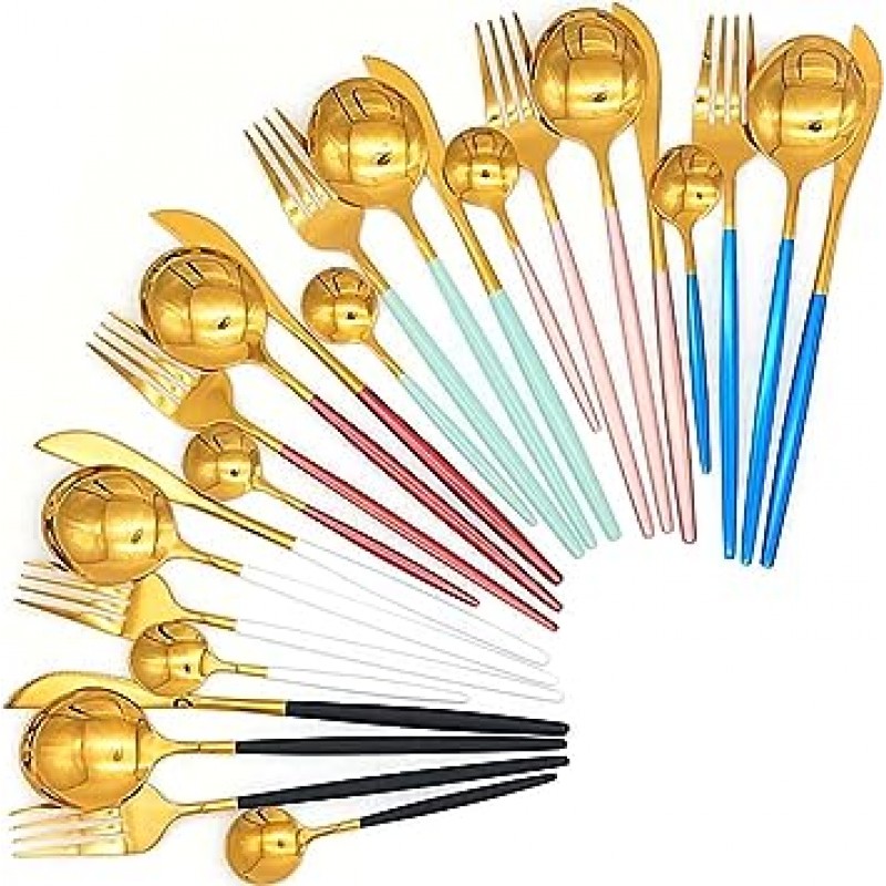 피아조 커트러리 세트, 6가지 색상 선택, 나이프, 포크, 스푼, 큐트, 기프트, 그린, 1세트(4개)