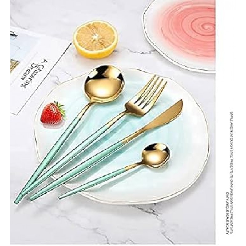 피아조 커트러리 세트, 6가지 색상 선택, 나이프, 포크, 스푼, 큐트, 기프트, 그린, 1세트(4개)