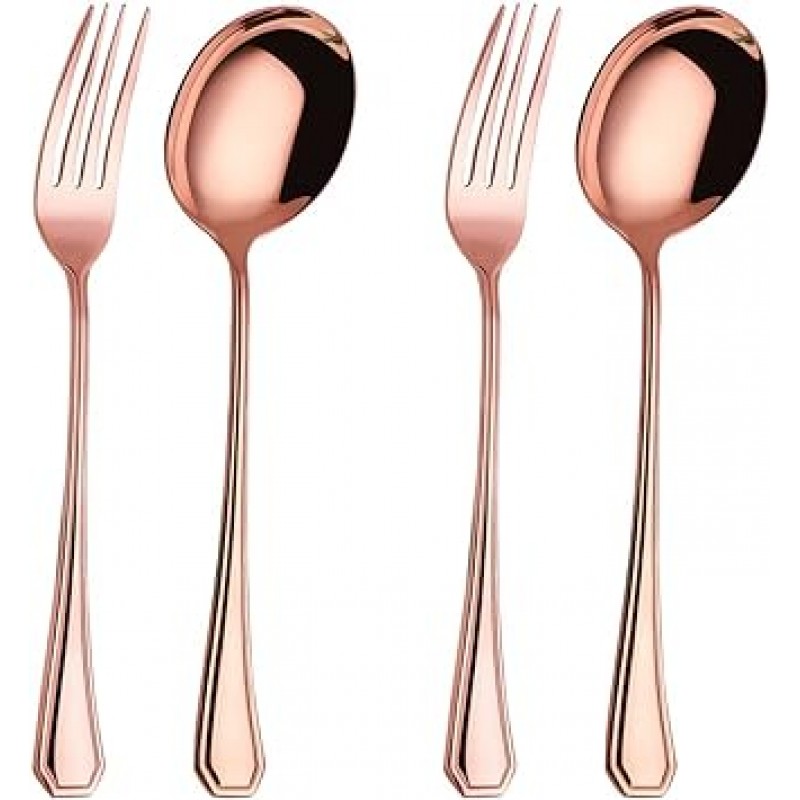 onlycooker 6 Piece Flatware 은 식기 서비스 for 6 스테인레스 스틸 칼 붙이 식기 식기 세척기 세이프로스 골드 2 set Serving Fork and Serving Spoon rose gold-23+12