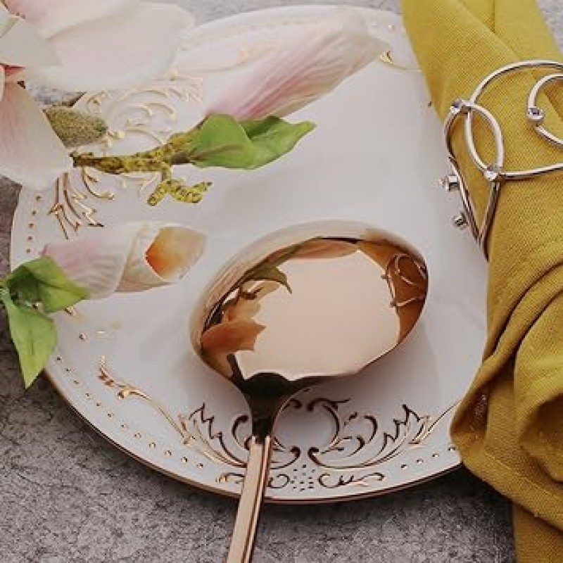 onlycooker 6 Piece Flatware 은 식기 서비스 for 6 스테인레스 스틸 칼 붙이 식기 식기 세척기 세이프로스 골드 2 set Serving Fork and Serving Spoon rose gold-23+12