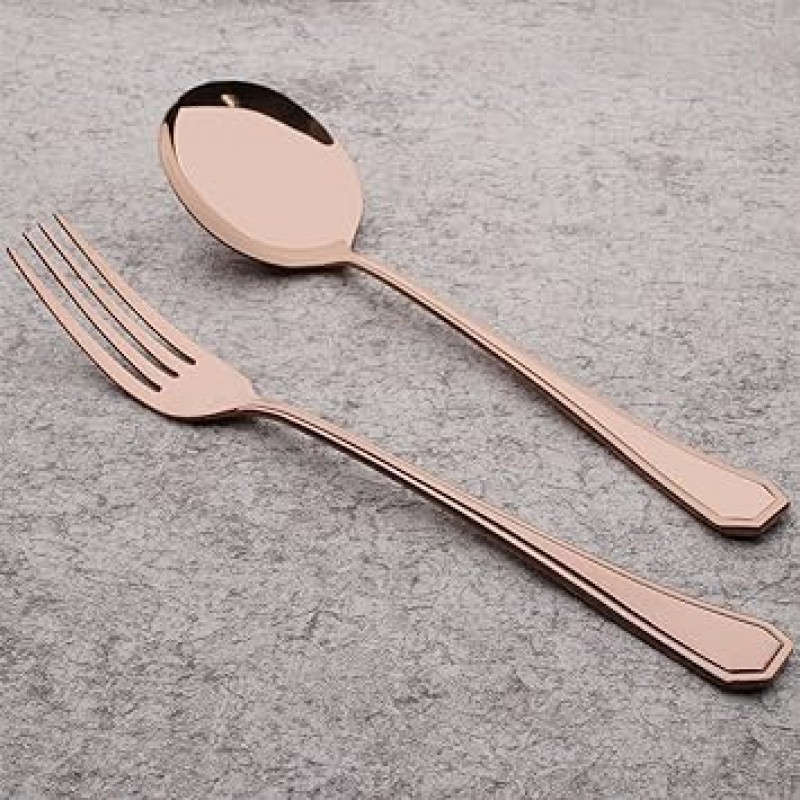 onlycooker 6 Piece Flatware 은 식기 서비스 for 6 스테인레스 스틸 칼 붙이 식기 식기 세척기 세이프로스 골드 2 set Serving Fork and Serving Spoon rose gold-23+12