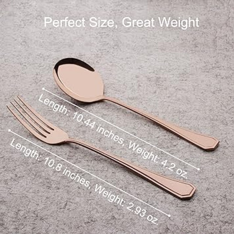 onlycooker 6 Piece Flatware 은 식기 서비스 for 6 스테인레스 스틸 칼 붙이 식기 식기 세척기 세이프로스 골드 2 set Serving Fork and Serving Spoon rose gold-23+12