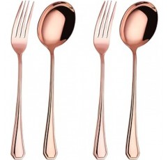 onlycooker 6 Piece Flatware 은 식기 서비스 for 6 스테인레스 스틸 칼 붙이 식기 식기 세척기 세이프로스 골드 2 set Serving Fork and Serving Spoon rose gold-23+12