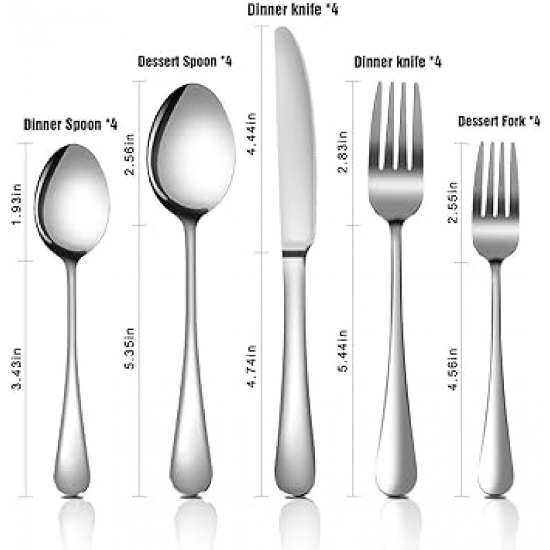 MASSUGAR 은식기 세트 25 개 은식기 칼라리 세트 스테인레스 스틸 포크 스푼 나이프 세트