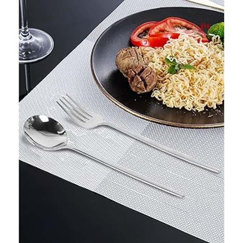 QuiExact 30 Pcs 칼 붙이 세트 나이프, 스푼 포크 스테인레스 스틸 Flatware 식탁 세트 주방 홈 웨딩 (실버)