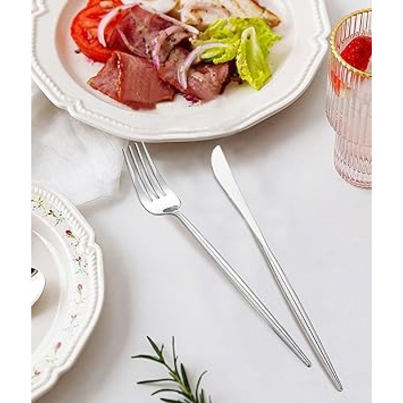 QuiExact 30 Pcs 칼 붙이 세트 나이프, 스푼 포크 스테인레스 스틸 Flatware 식탁 세트 주방 홈 웨딩 (실버)