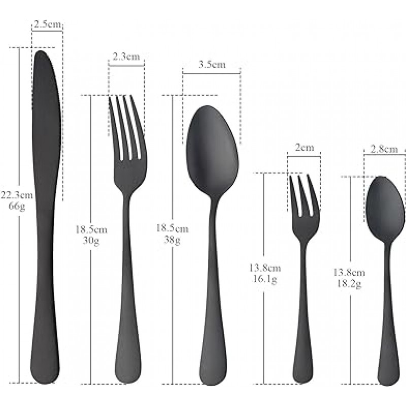 BISDARUN 디너 커트러리 세트, 10개, 2인용, 18-0 스테인리스 스틸, 브러시드, 새틴 마감, 적당한 크기, 사용하기 쉬움, 4가지 색상, 블랙