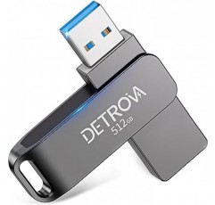 DETROVA USB 메모리, 512GB, USB 3.0 메모리, 대용량, 외부 용량, 용량 부족 제거, 360도 회전, Mac, Windows PC, 합금, 방수, 방진, 충격 방지, 휴대용, 편리함, 플러그 앤 플레이