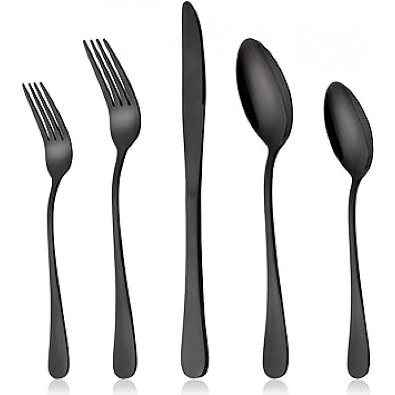 블랙 Silverware 세트, Lianyu 20-piece 스테인레스 스틸 Flatware 칼 붙이 세트 4, 거울 마감, 식기 세척기, 좋은 상자 패키지