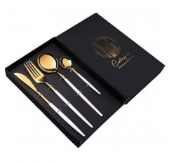 SSXY 스테인레스 스틸 칼 세트, Flatware 저녁 식사 북유럽 칼 붙이 칼 붙이, 4PCS 선물 세트 블랙 선물 상자