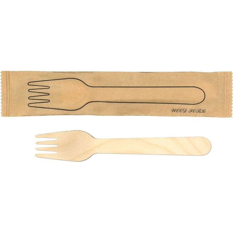 Kyushu Shiko WF-002N 목제 수저, Craft Complete Forks, 종이 포장, 100개 팩, 목재, 개별 포장, 일회용, 친환경, 카페, 야외, 환대