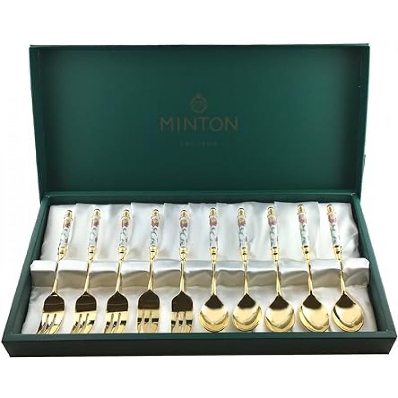 Minton(민톤) 하돈호루(짧은 손잡이) 티스푼/케이크 포크 10개. 세트 골드 사양 hh004g