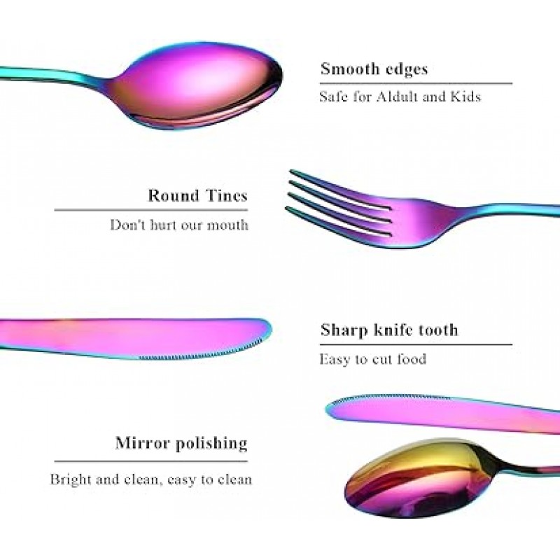 (20개) - Berglander 플랫웨어 세트 20피스, 티타늄 색상이 도금된 스테인리스 스틸, 다색 플랫웨어 세트, 식기류, 레인보우 컬러 커트러리 세트 서비스 4인용