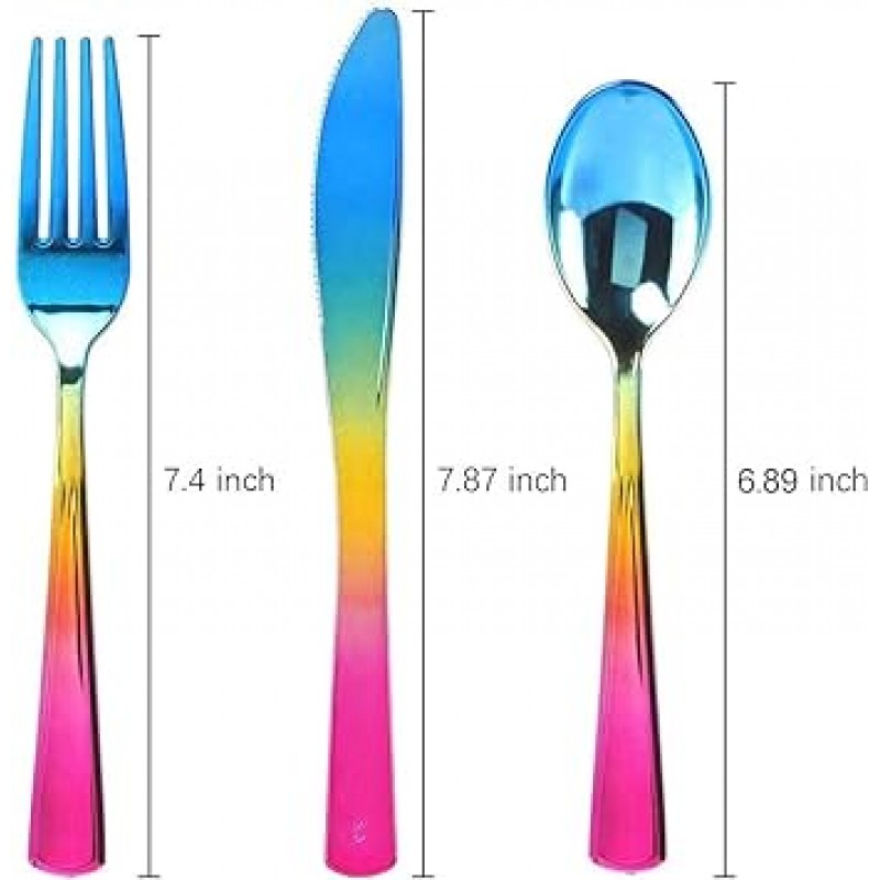 120pcs 일회용 골드 플라스틱 Silverware, 플라스틱 무지개 Silverware 세트, 골드 플라스틱 Flatware, Enjoylife