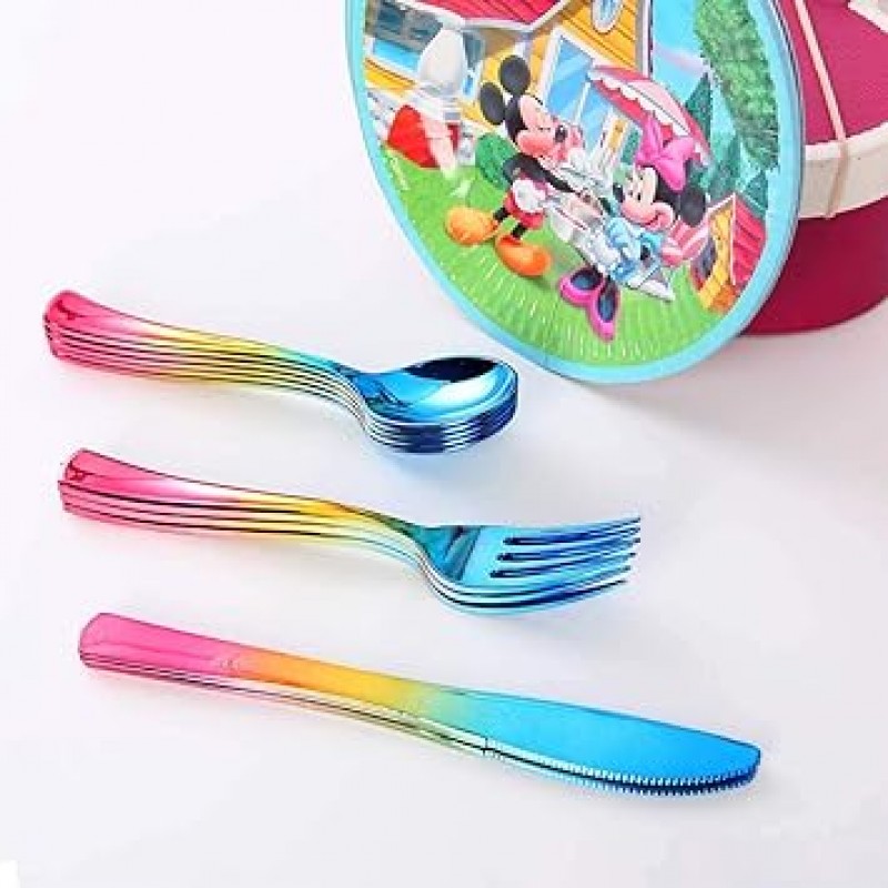 120pcs 일회용 골드 플라스틱 Silverware, 플라스틱 무지개 Silverware 세트, 골드 플라스틱 Flatware, Enjoylife