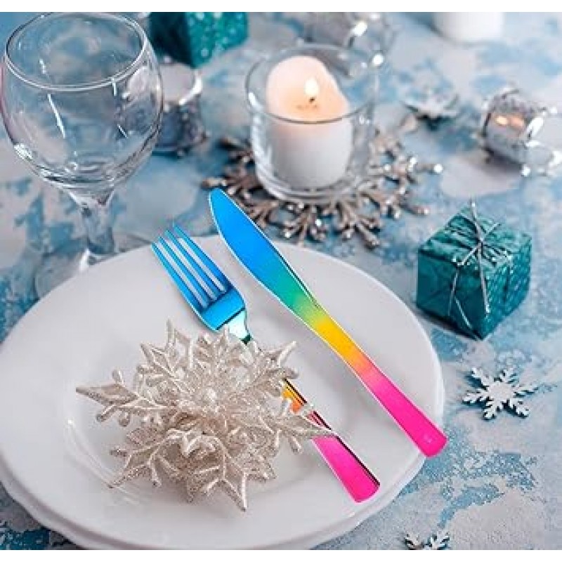 120pcs 일회용 골드 플라스틱 Silverware, 플라스틱 무지개 Silverware 세트, 골드 플라스틱 Flatware, Enjoylife