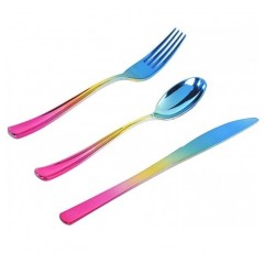 120pcs 일회용 골드 플라스틱 Silverware, 플라스틱 무지개 Silverware 세트, 골드 플라스틱 Flatware, Enjoylife