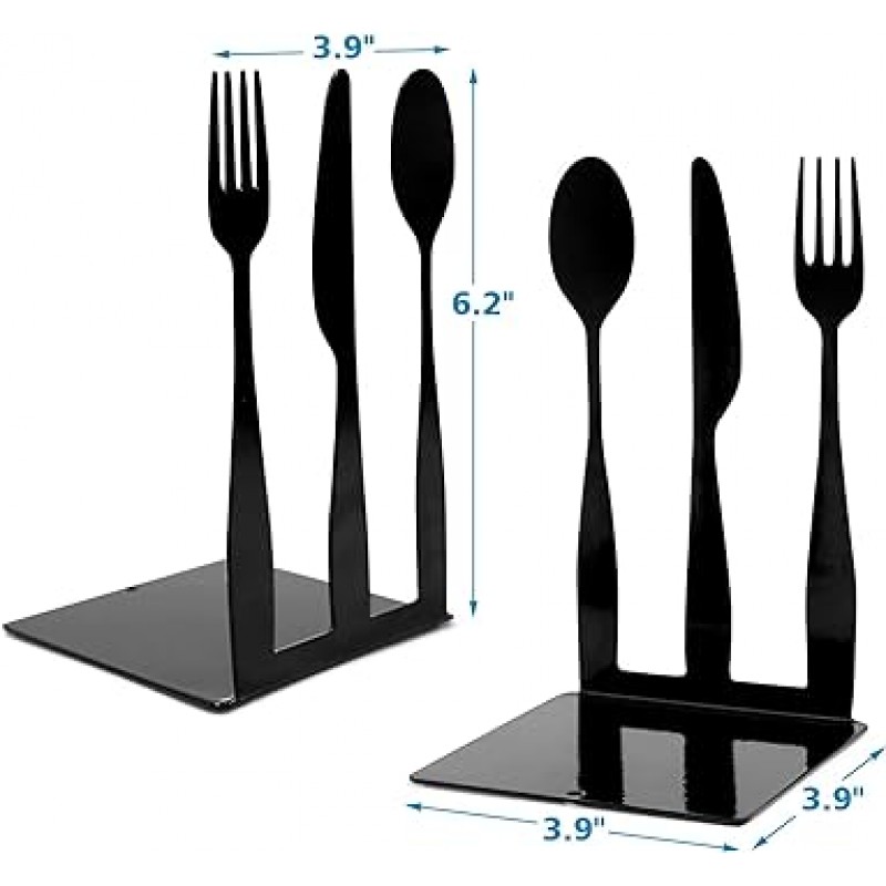 쿡북 엔드 주방 포크 나이프 스푼 메탈 장식 북엔드 선반용 서포트 요리책 수납 모던 기능적인 키친 북 스토퍼 셰프 신축 축하 선물 (1 페어)