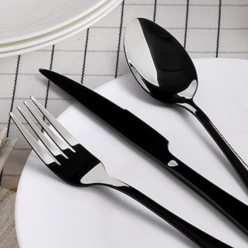 은 식기 세트, e-far 20-piece 블랙 스테인레스 스틸 Flatware Utensil Set Service for 4, Include 칼/숟가락/포크, 거울 연마, 식기 세척기 안전