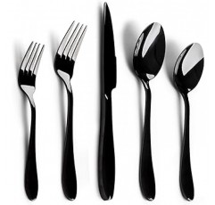 은 식기 세트, e-far 20-piece 블랙 스테인레스 스틸 Flatware Utensil Set Service for 4, Include 칼/숟가락/포크, 거울 연마, 식기 세척기 안전