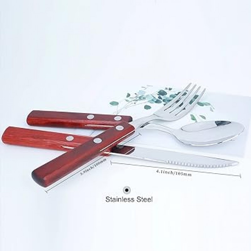 12 개 나무 손잡이 스테인레스 스틸 칼 붙이 세트 포크 숟가락 칼 Flatware Set Service for 4