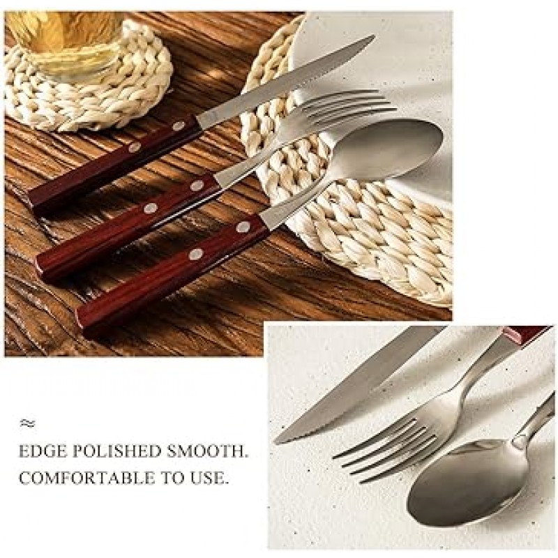 12 개 나무 손잡이 스테인레스 스틸 칼 붙이 세트 포크 숟가락 칼 Flatware Set Service for 4