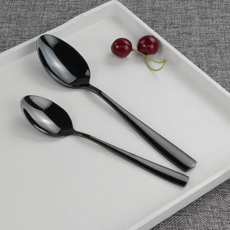 Teyyvn 식기 칼 붙이 세트 스테인레스 스틸 40 개 블랙 매트