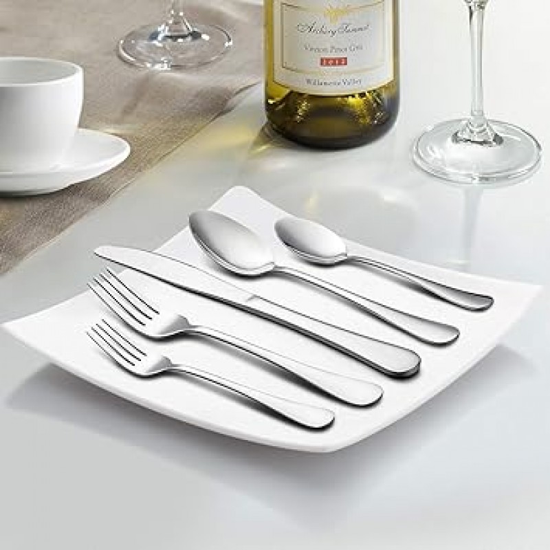 Silverware 세트 with Serving Pieces, Lianyu 45-piece Flatware 세트 8를 위한 서비스, 스테인레스 스틸 칼 붙이 부엌 호텔 레스토랑 웨딩 파티, 거울 마무리, 식기 세척기 안전