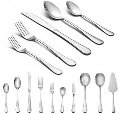 Silverware 세트 with Serving Pieces, Lianyu 45-piece Flatware 세트 8를 위한 서비스, 스테인레스 스틸 칼 붙이 부엌 호텔 레스토랑 웨딩 파티, 거울 마무리, 식기 세척기 안전