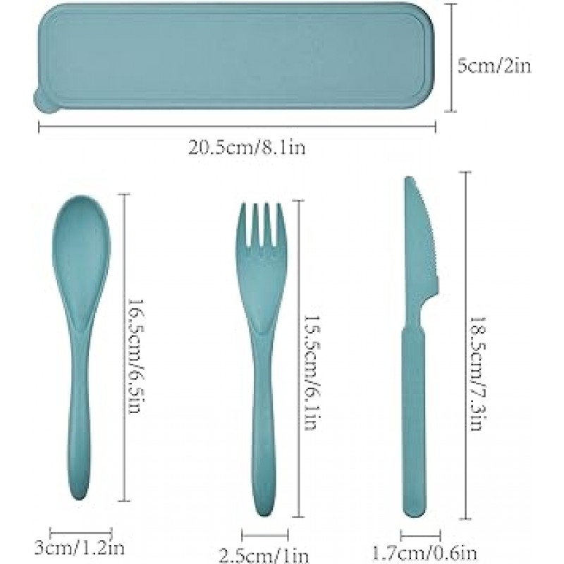 여행 용품 케이스 포함 재사용 가능한 플라스틱 칼 붙이 밀짚 트래블 칼 붙이 세트 플랫웨어 세트 여행 일 학교 피크닉 캠프 일상용
