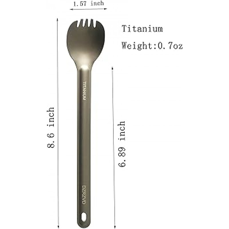 DZRZVD 티타늄 롱 핸들 스포크와 스푼 8.6 인치 스프 스푼 캠핑 스포크와 스푼 친환경 커피 스푼 스포크와 스푼 세트 휴대용 용품